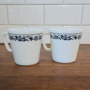 Pyrex White and Blue Dining Mugs Elegant Ceramic Collection